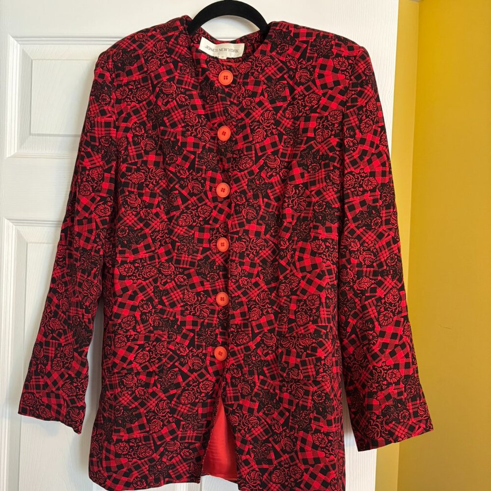 JONES NEW YORK Women's Blazer Jacket Long Red and Black US Size 8